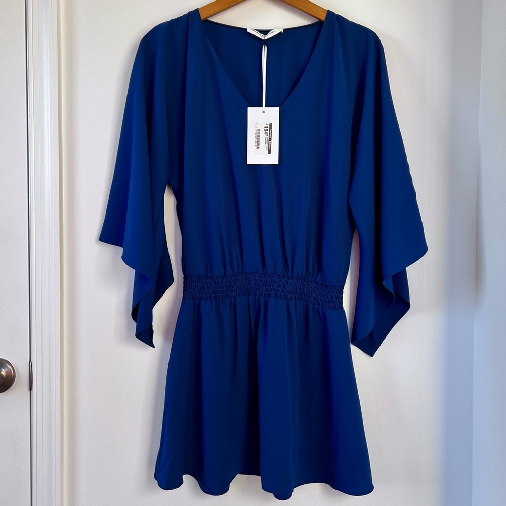 NWT: AMANDA UPRICHARD New York Women’s Wide-sleeved, V-neck Blue Dress, Size S